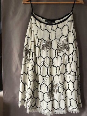 Honeycomb Flower Cream And Black A-Line Skirt